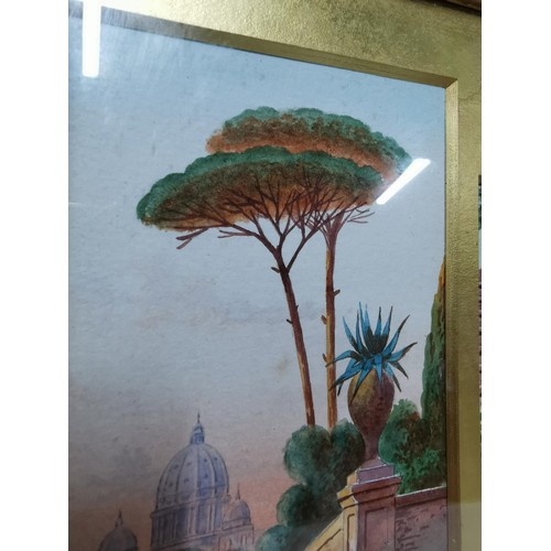 58 - A framed and glazed trio of watercolors depicting the view of St Peters from the Vatican Villa in th... 