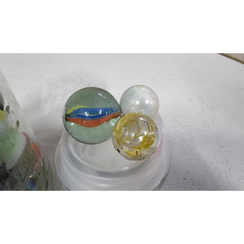 10 - Jar full of various vintage collectable marbles inc large marbles