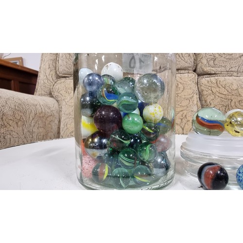 10 - Jar full of various vintage collectable marbles inc large marbles