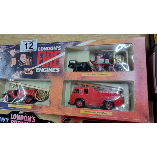 12 - Boxed as new London's fire engines diecast vehicles set by Lledo along with 2 other boxed diecast ve... 