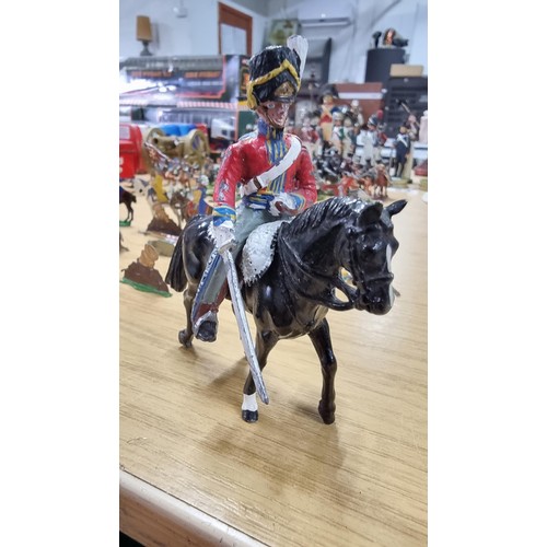 22 - 4x metal hand painted soldiers on horseback, one horse has a broken leg and one soldier is missing a... 