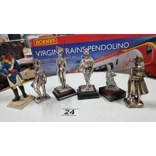 24 - Quantity of soldier figures on plinths inc 5x metal figures one napoleonic resin figure height of la... 