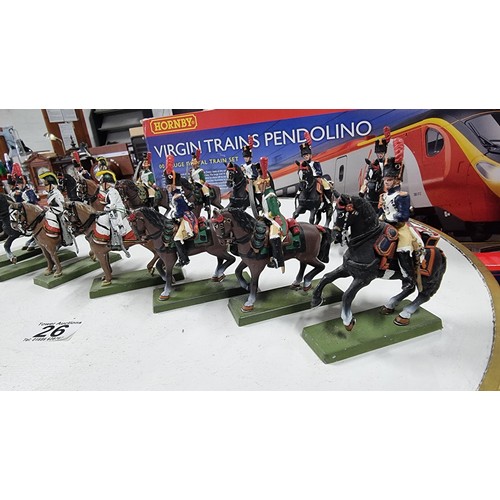 26 - Quantity 14x large good quality metal soldier figures on horseback, cavalry highly detailed and all ... 