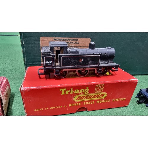 34 - Large quantity of OO gauge rolling stock inc to locomotives a black loco 47458 and a blue diesel loc... 