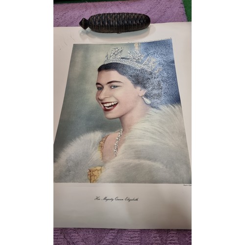 43 - Large quantity of Royal memorabilia inc 2x textured posters of HM Queen Elizabeth II, royal scrapboo... 