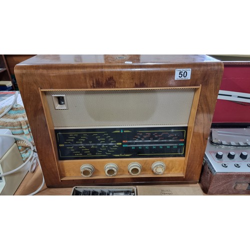 50 - Vintage bush type VHF 54 radio with a wooden case inc magic eye in excellent condition along with a ... 