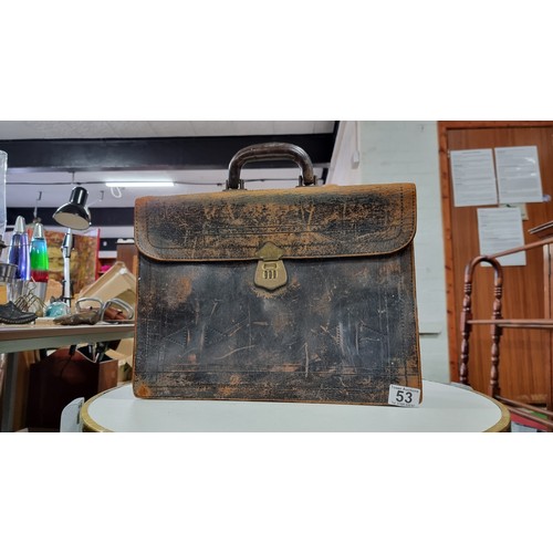 53 - Good vintage top grain cow hide leather bag has Eveleigh & Co Ltd Montreal and Townsend Co Ltd Montr... 