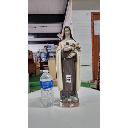 54 - Tall chalk catholic figure of Our Lady standing 42cm high 14cm wide and 10cm deep