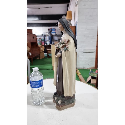 54 - Tall chalk catholic figure of Our Lady standing 42cm high 14cm wide and 10cm deep