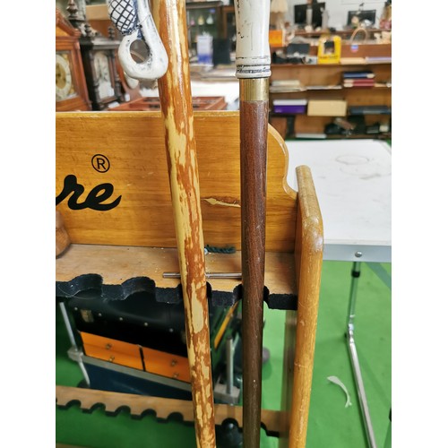 61 - Rustic wooden hiking stick along with a shepherds crook walking stick with a thistle design crook ha... 