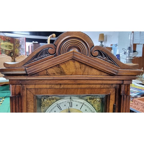 67 - Good quality antique walnut cased mantel clock of large proportions with a brass and silvered chapte... 