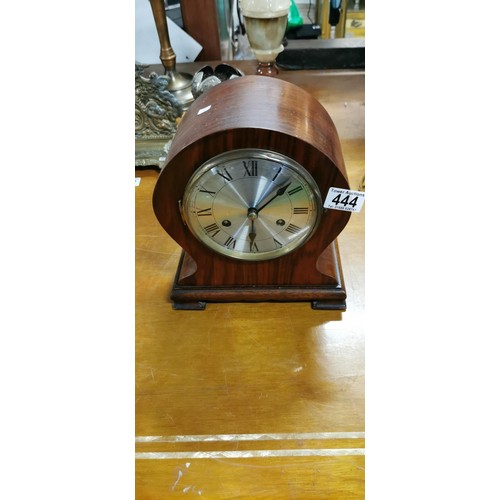 69 - Antique Edwardian Rosewood balloon mantle clock in good overall condition complete with pendulum rec... 