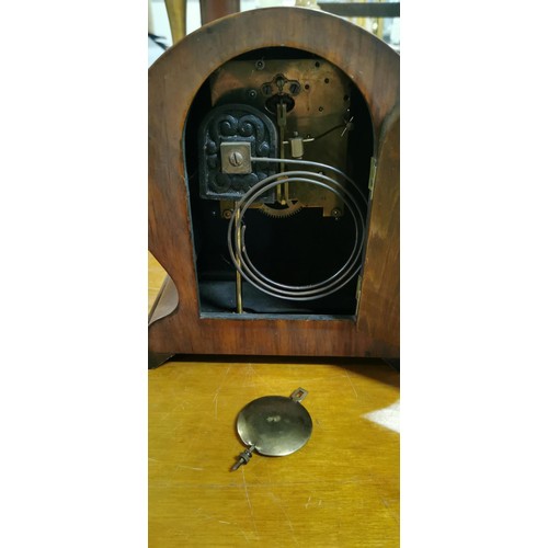 69 - Antique Edwardian Rosewood balloon mantle clock in good overall condition complete with pendulum rec... 