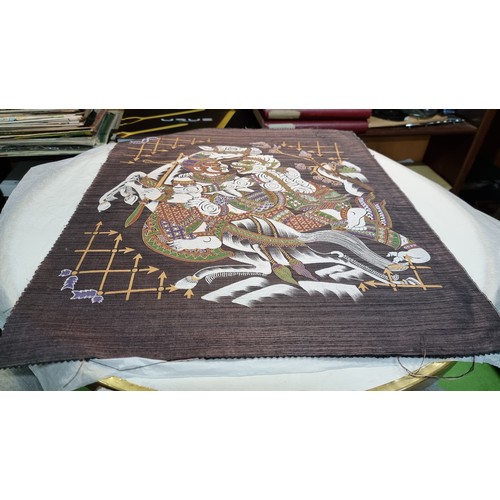 70 - Early vintage Thailand hand painted silk presenting excellent detail and colours always been stored ... 