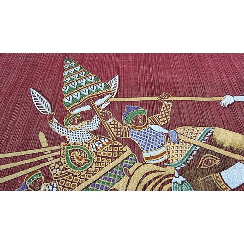 71 - Early vintage Thailand hand painted silk presenting excellent detail and colours always been stored ... 