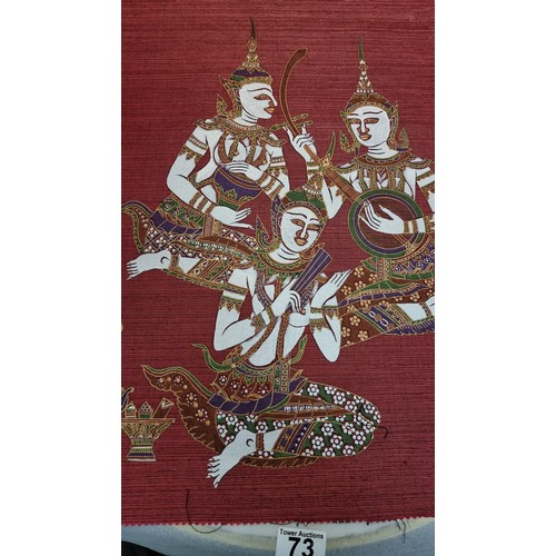 73 - Early vintage Thailand hand painted silk presenting excellent detail and colours always been stored ... 