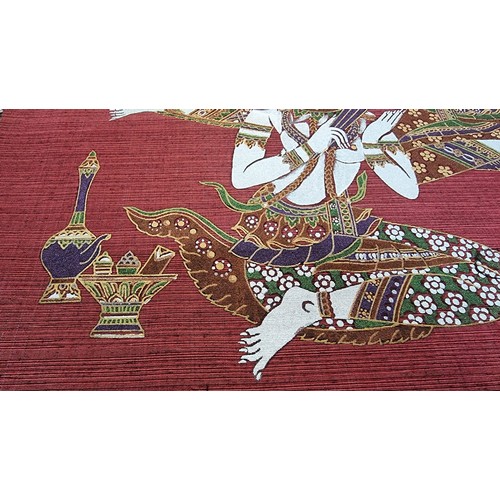 73 - Early vintage Thailand hand painted silk presenting excellent detail and colours always been stored ... 