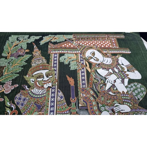 74 - Early vintage Thailand hand painted silk presenting excellent detail and colours always been stored ... 