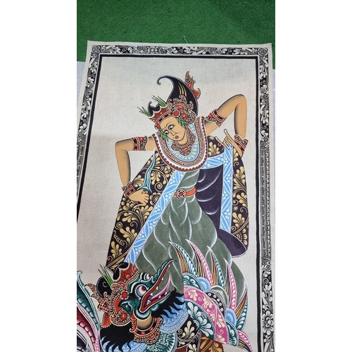 77 - Early vintage Thailand hand painted silk presenting excellent detail and colours always been stored ... 