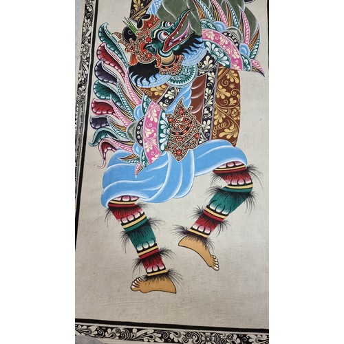 77 - Early vintage Thailand hand painted silk presenting excellent detail and colours always been stored ... 