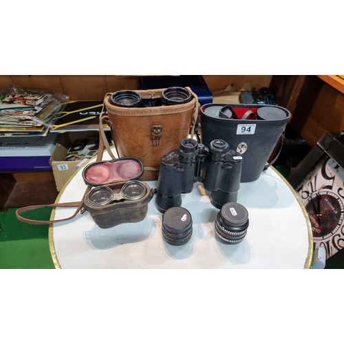 94 - Quantity of 4x pairs vintage binoculars inc a good set of Bino Prism No. 5 MK5 binoculars along with... 