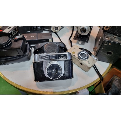 96 - Large collection various vintage cameras inc 2x polaroid cameras a folding camera boxed cameras etc