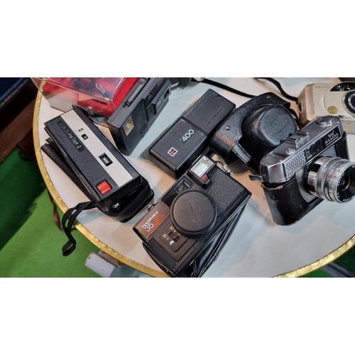 96 - Large collection various vintage cameras inc 2x polaroid cameras a folding camera boxed cameras etc