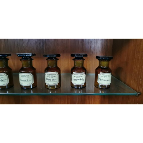 134 - Quantity of 7x vintage brown glass apothecary bottles all with novelty labels inc Witches Ashes, Dra... 