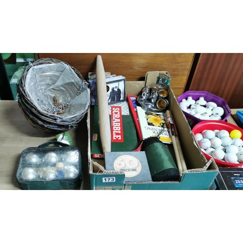 173 - Box of odds of various odds inc 3x flower baskets, Spares/ Repair Makita battery powered drill (batt... 