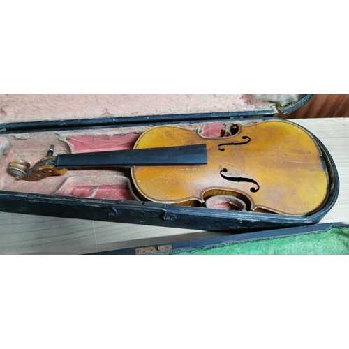 176 - 2x antique violins in need of restoration comes with 2x violin cases. 1x appears to be an early Gibs... 