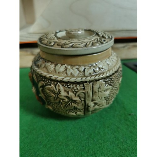 455 - 1960s KTW Co. German vintage stoneware glazed lidded tobacco pot.
11cm diameter