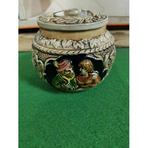 455 - 1960s KTW Co. German vintage stoneware glazed lidded tobacco pot.
11cm diameter