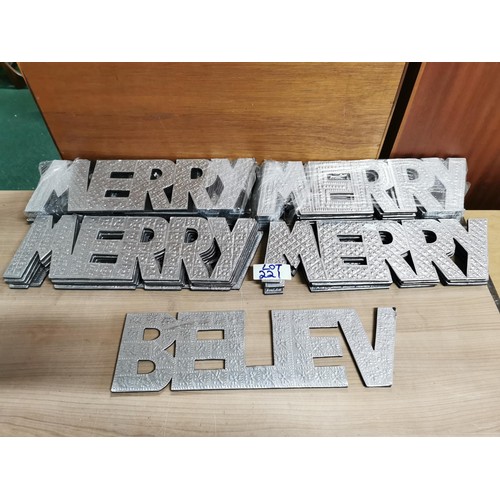 221 - Large qty of metal christmas signs which reads 