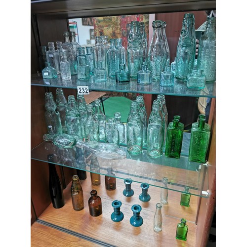 232 - Large collection of good collectable vintage glass bottles inc. cod bottles, inkwell bottles, many i... 