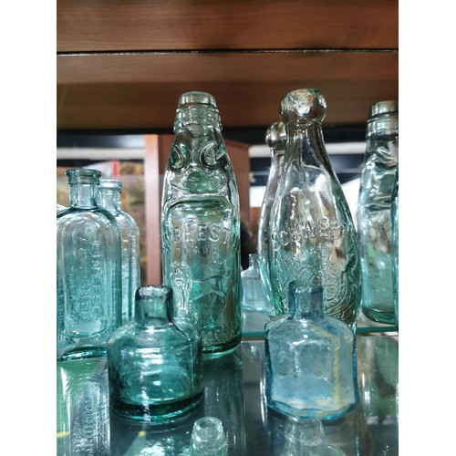 232 - Large collection of good collectable vintage glass bottles inc. cod bottles, inkwell bottles, many i... 