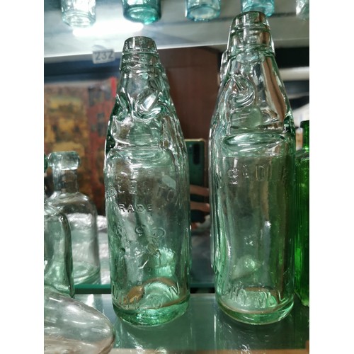 232 - Large collection of good collectable vintage glass bottles inc. cod bottles, inkwell bottles, many i... 