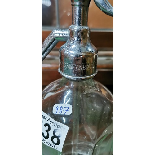 238 - J&B Jewsbury & Brown Ltd vintage glass soda syphon. Measures 32.5cm height.