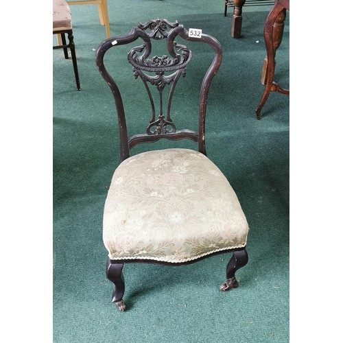 532 - Antique Victorian nursing chair on Cabriole legs with upholstered seat