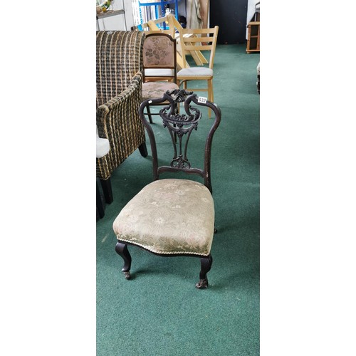 532 - Antique Victorian nursing chair on Cabriole legs with upholstered seat