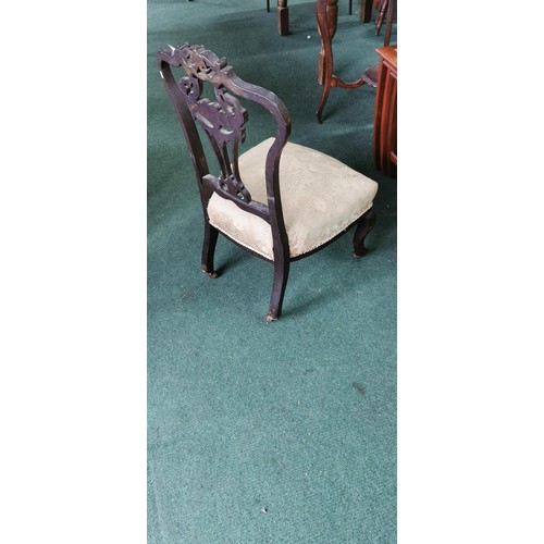 532 - Antique Victorian nursing chair on Cabriole legs with upholstered seat