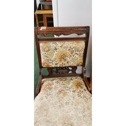 533 - Fine Edwardian nursing chair on wheels in need of re-upholstering