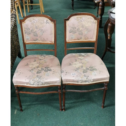 535 - Pair of fine Regency Louis XVI occasional chairs in good clean condition with inlay and upholstered ... 