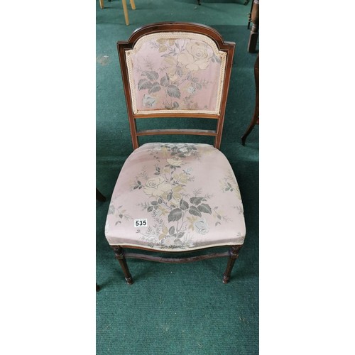 535 - Pair of fine Regency Louis XVI occasional chairs in good clean condition with inlay and upholstered ... 