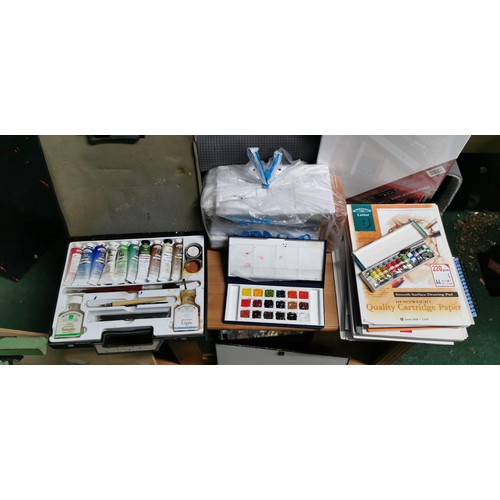 224 - Qty of various art supplies & accessories inc. cased Winsor & Newton paints set, 11