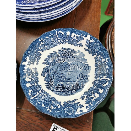 232A - Quantity of 46x Real Old Willow pattern part dinner set with various manufacturer's inc English Iron... 