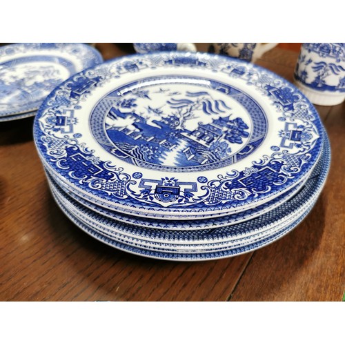 232A - Quantity of 46x Real Old Willow pattern part dinner set with various manufacturer's inc English Iron... 