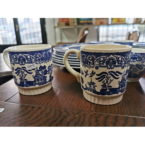 232A - Quantity of 46x Real Old Willow pattern part dinner set with various manufacturer's inc English Iron... 