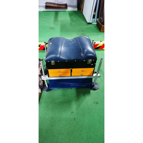 61A - Fishing seat box with leather top & octopus legs with fishing equipment & accessories. Comes along w... 