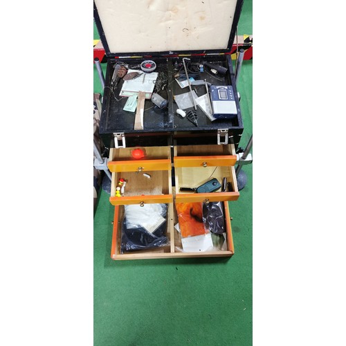 61A - Fishing seat box with leather top & octopus legs with fishing equipment & accessories. Comes along w... 