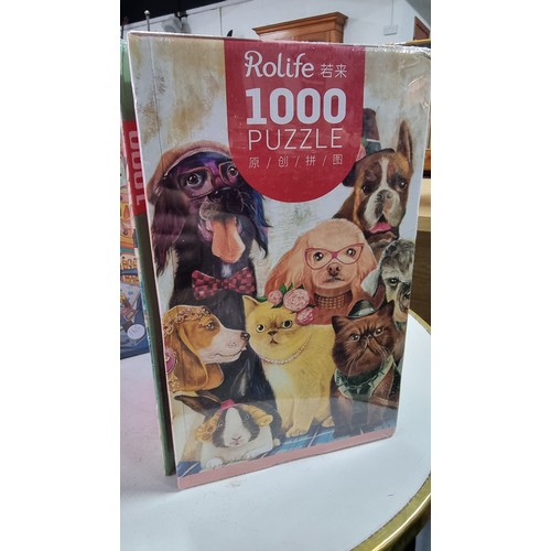 10 - 4x new and sealed boxes of 1000 piece jigsaw puzzles by Rolife and Robotime in triangular boxes